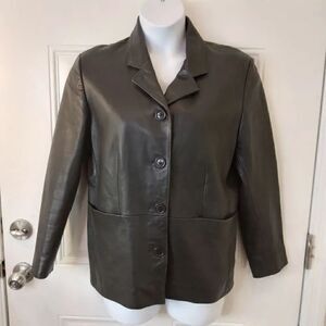 KC Collections black button front leather jacket